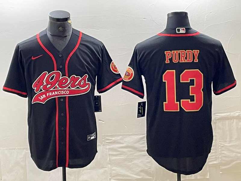 Mens San Francisco 49ers #13 Brock Purdy Black Red With Patch Cool Base Stitched Baseball Jersey